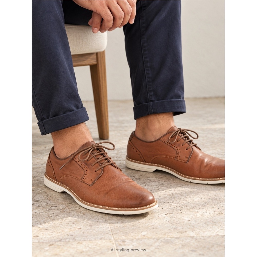 Steve Madden Mens P-Nextle Cognac Brown Derby Dress Shoes Size 8.5 M